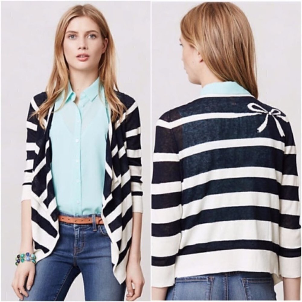 Anthropologie Moth Open Draped Linen Bow Cardigan